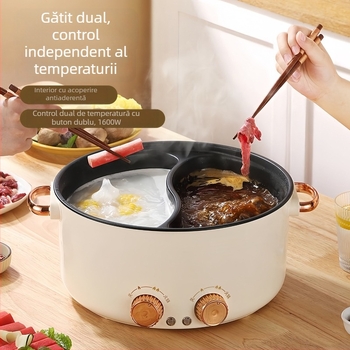 Hot pot electric antiaderent cu control independent al temperaturii, capacitate 4–5 L, corp din aluminiu, 220V, control cu buton rotativ, potrivit pentru 5–6 persoane