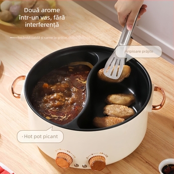 Hot pot electric antiaderent cu control independent al temperaturii, capacitate 4–5 L, corp din aluminiu, 220V, control cu buton rotativ, potrivit pentru 5–6 persoane