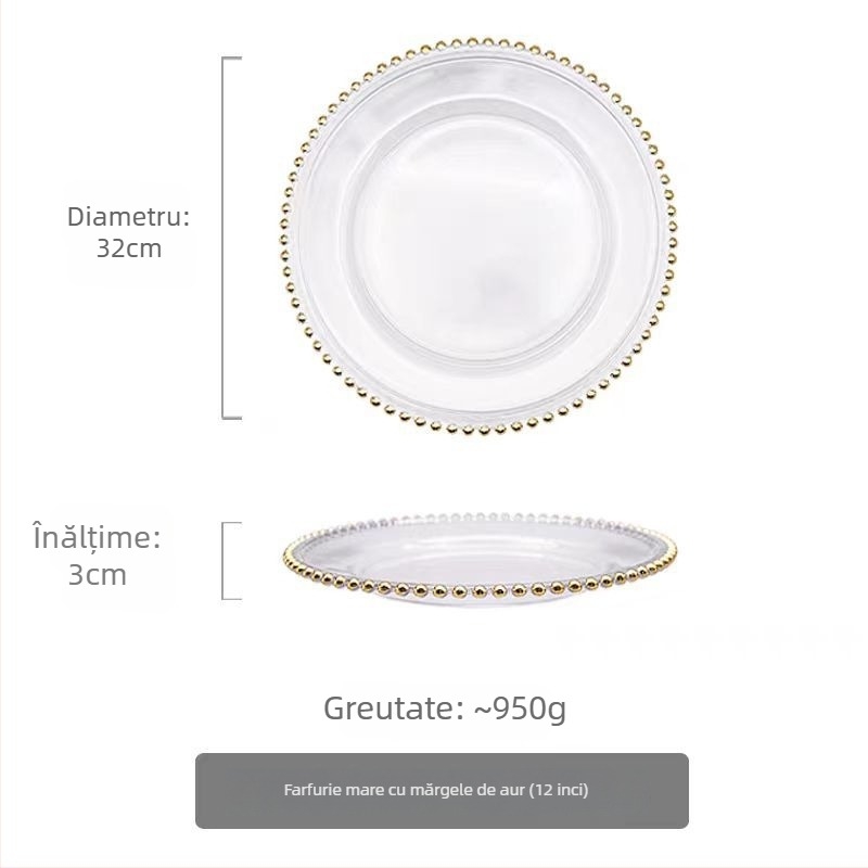 Cloud Sail farfurie de sticlă — rotundă, suprafață desenată manual, modele variate, compatibilă cu cuptorul cu microunde