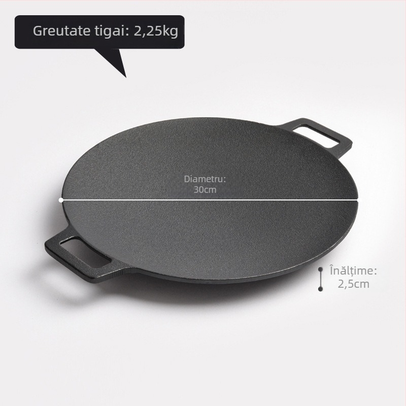 Placă grill din fontă rotundă, pentru exterior, stil coreean de grătar, fără strat, greutate 2,3 kg