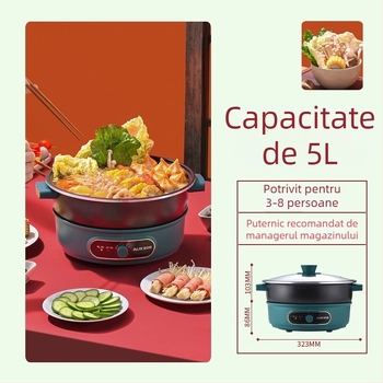 Aux Oală electrică cu design divizat, 4–5 L capacitate, 1200–1500 W, vas interior din aliaj, Funcție anti-uscare, Potrivită pentru 5–6 porții