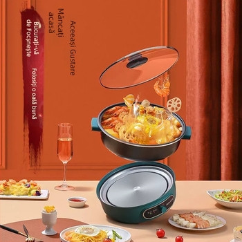 Aux Oală electrică cu design divizat, 4–5 L capacitate, 1200–1500 W, vas interior din aliaj, Funcție anti-uscare, Potrivită pentru 5–6 porții