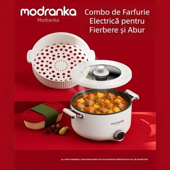 Oală electrică multifuncțională pentru gătit tăiței — capacitate 6,1–10 L, vas interior din oțel inoxidabil, vas interior demontabil pentru ușor curățare, control mecanic, potrivită pentru 4–5 persoane, toate într-un singur aparat pentru gătit la abur.