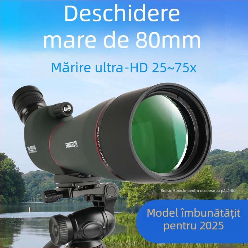 Monoclu cu zoom 25-75×, vizionare în condiții de luminozitate redusă pentru observarea păsărilor și a Lunii, compatibil cu fotografierea de pe telefon