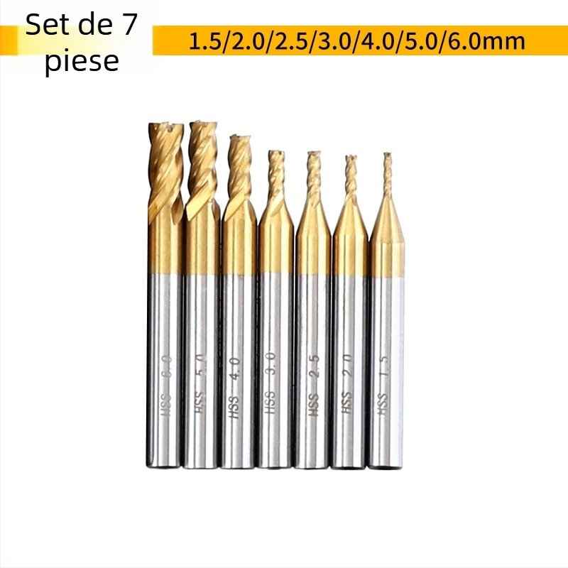 End Mill pentru Aluminiu, HSS, Patru Flute, Titanat acoperire, Ștană Dreaptă, Freză de Față