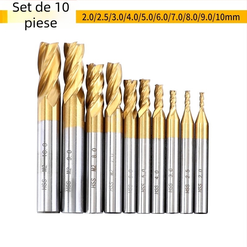 End Mill pentru Aluminiu, HSS, Patru Flute, Titanat acoperire, Ștană Dreaptă, Freză de Față