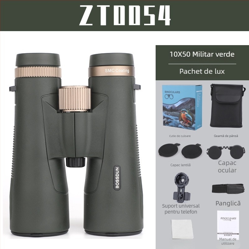 Binoclu 10×50 ED, înaltă definiție, viziune nocturnă în condiții de iluminare redusă, destinat concertelor/concursurilor, etichetă privată licențiată