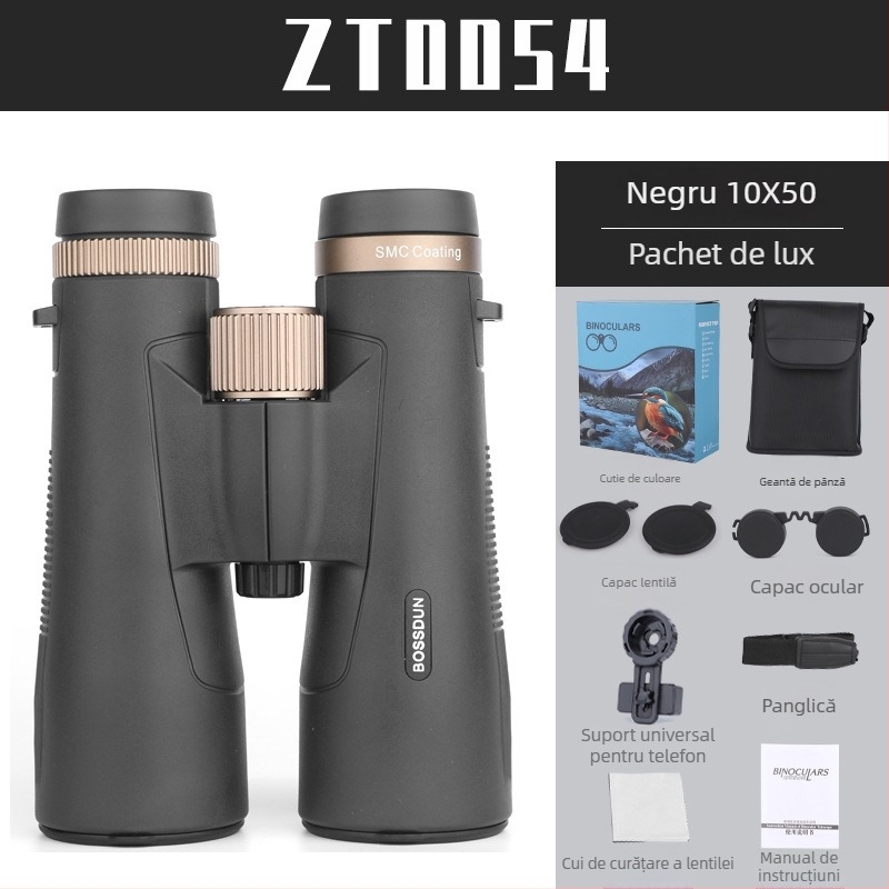 Binoclu 10×50 ED, înaltă definiție, viziune nocturnă în condiții de iluminare redusă, destinat concertelor/concursurilor, etichetă privată licențiată