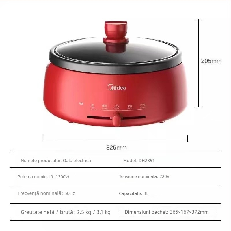 Oală electrică de gătit, capacitate 4–5 L, 1201–1500 W, vas interior din aliaj, control mecanic, 220 V