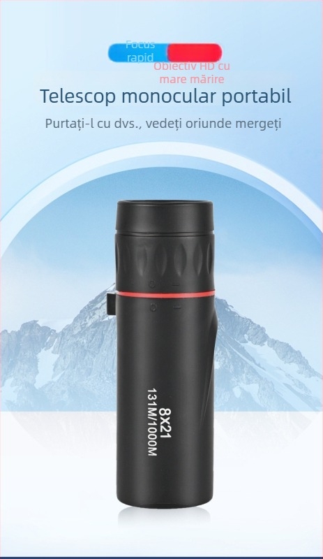 8x21 Monocular Telescope pentru observarea păsărilor în aer liber – portabil, suport pentru telefon, unghi larg HD