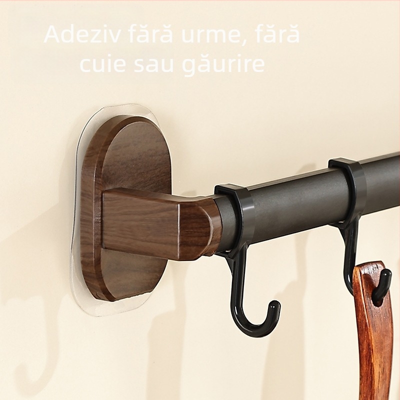 Raft de bucătărie montat pe perete, fără găuri, cu 4–8 cârlige, din plastic, capacitate 1–3 kg