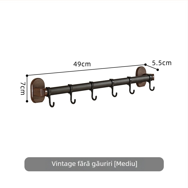 Raft de bucătărie montat pe perete, fără găuri, cu 4–8 cârlige, din plastic, capacitate 1–3 kg