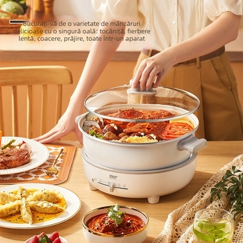 SAST Oală electrică detașabilă, multifuncțională, cu vas interior din piatră Maifan, 6 L, 1200–1500 W, funcții: prăjit, fiert, sotare, fiert la aburi, hot pot