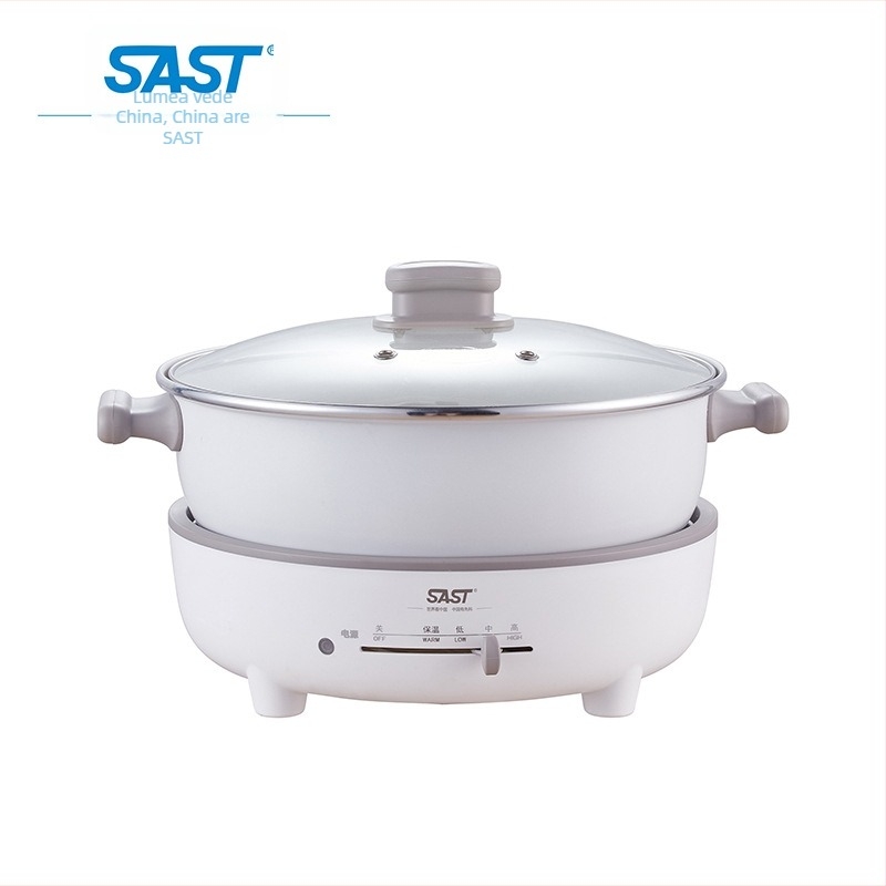 SAST Oală electrică detașabilă, multifuncțională, cu vas interior din piatră Maifan, 6 L, 1200–1500 W, funcții: prăjit, fiert, sotare, fiert la aburi, hot pot