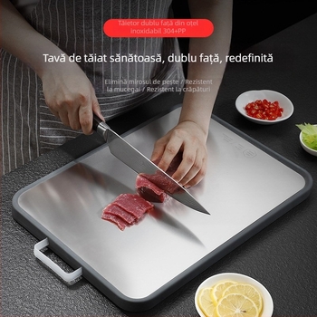Xiehong 304 oțel inoxidabil placă de tăiat cu două fețe – antibacterian, rezistent la mucegai, multifuncțional pentru carne, fructe și frământarea aluatului