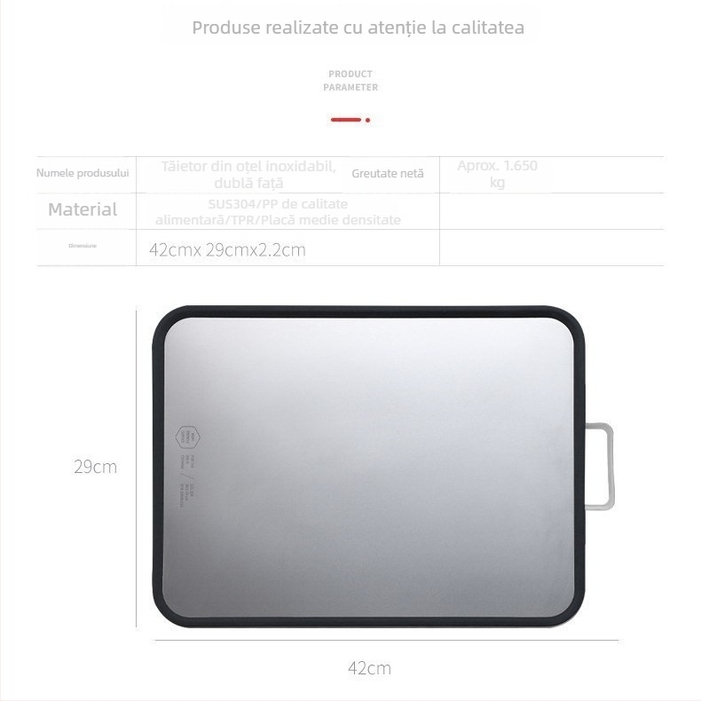 Xiehong 304 oțel inoxidabil placă de tăiat cu două fețe – antibacterian, rezistent la mucegai, multifuncțional pentru carne, fructe și frământarea aluatului