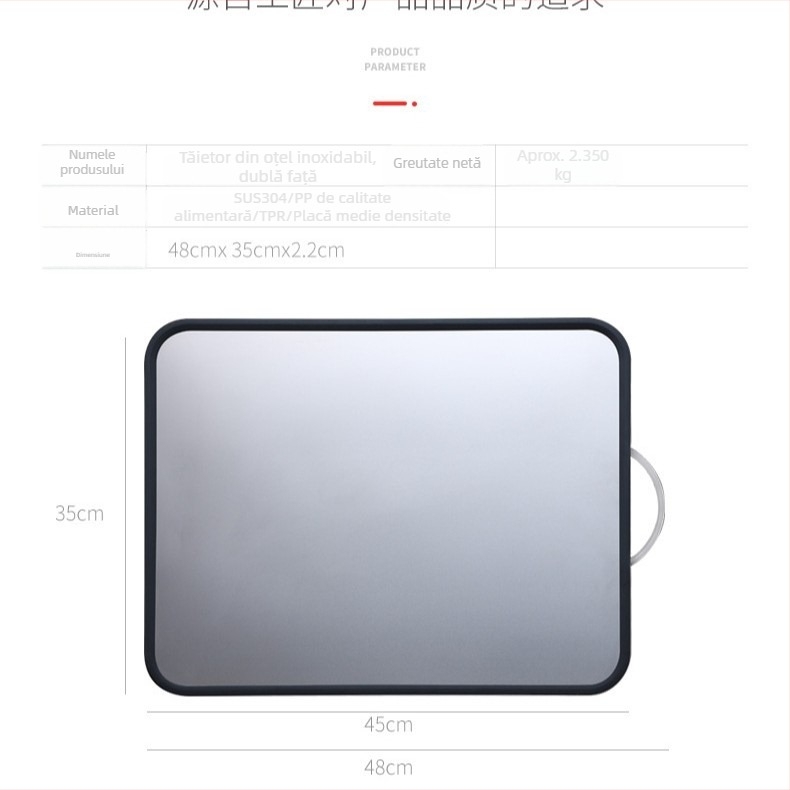 Xiehong 304 oțel inoxidabil placă de tăiat cu două fețe – antibacterian, rezistent la mucegai, multifuncțional pentru carne, fructe și frământarea aluatului