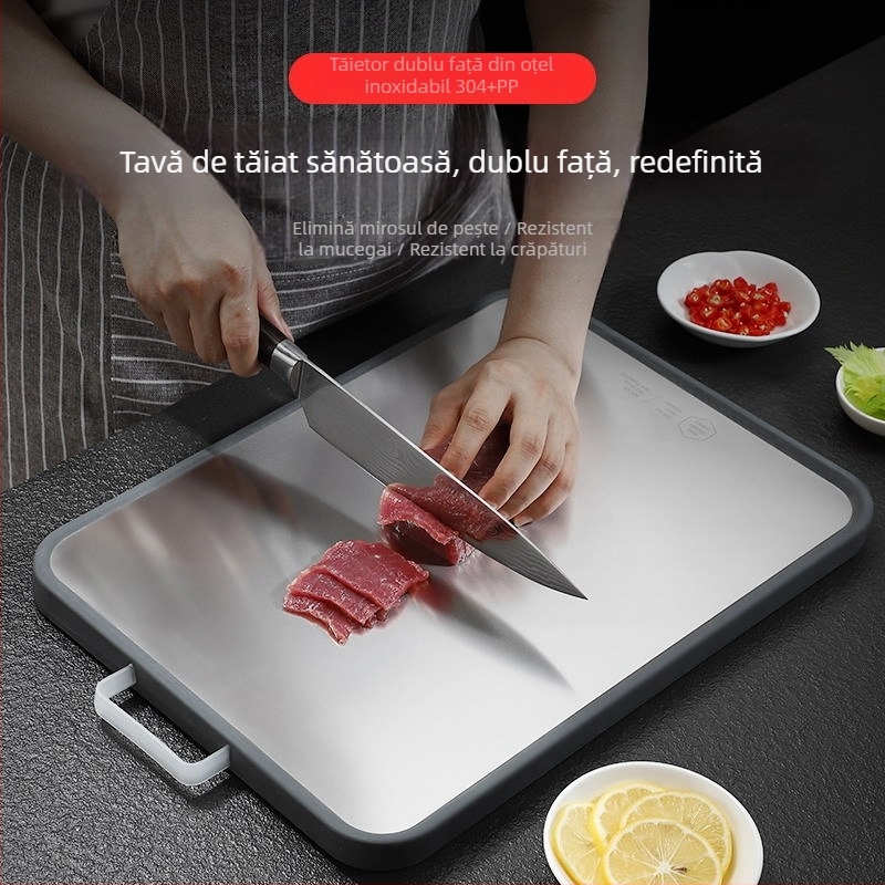 Xiehong 304 oțel inoxidabil placă de tăiat cu două fețe – antibacterian, rezistent la mucegai, multifuncțional pentru carne, fructe și frământarea aluatului
