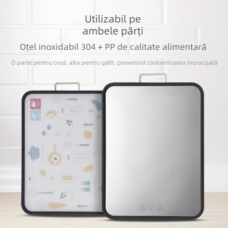 Xiehong 304 oțel inoxidabil placă de tăiat cu două fețe – antibacterian, rezistent la mucegai, multifuncțional pentru carne, fructe și frământarea aluatului