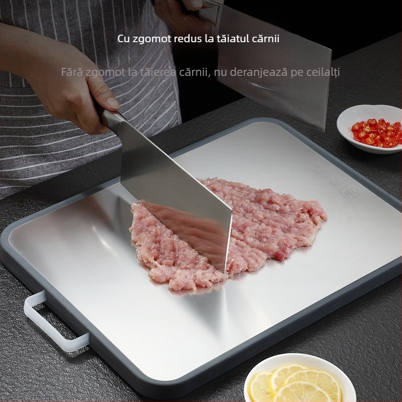 Xiehong 304 oțel inoxidabil placă de tăiat cu două fețe – antibacterian, rezistent la mucegai, multifuncțional pentru carne, fructe și frământarea aluatului
