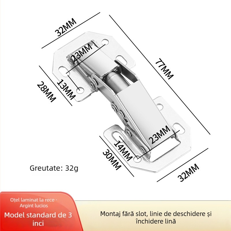 Bridge frog hinge, funcționare hidraulică silențioasă, montaj deschis, oțel laminat la rece, placare electroplatină