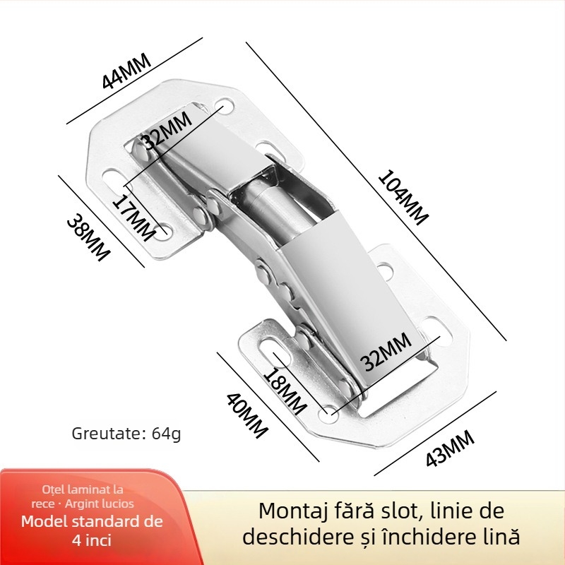 Bridge frog hinge, funcționare hidraulică silențioasă, montaj deschis, oțel laminat la rece, placare electroplatină