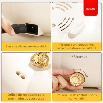 Oală electrică multifuncțională, 3–4 L, 1200–1500 W, vas interior cu strat antiaderent, reglaj de temperatură, control prin buton rotativ, funcții multiple (sote, prăjit, fierbere, hot pot)