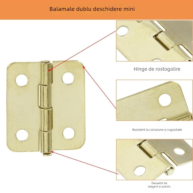 Șarnier pentru cutii din lemn, mini pliere, din fier, electroplacat, pentru cutii din lemn, rame foto și jucării (material: fier; finisaj: electroplacare; aplicații: cutii din lemn, rame foto, jucării)