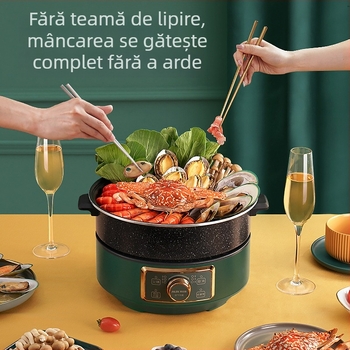 Oală electrică cu înălțime reglabilă, 5 L, 1600 W, multifuncțională (aburi, fierbere, sotare, prăjire), corp metalic