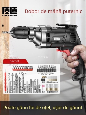 Bormașină de mână electrică 220V, uz casnic, înainte/înapoi, viteză fixă, alimentare la priză