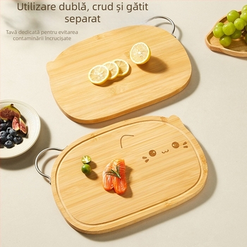 Tocător dublu-față pentru bucătărie – din bambus și aliaj de zinc, de calitate alimentară, cu mâner, antibacterian și antiseptic