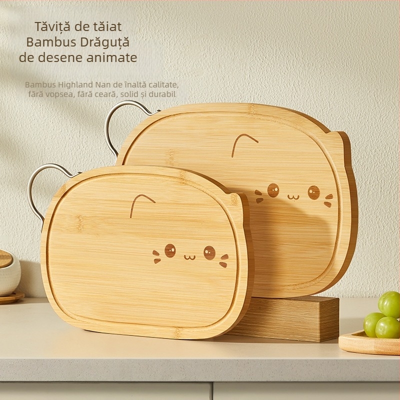 Tocător dublu-față pentru bucătărie – din bambus și aliaj de zinc, de calitate alimentară, cu mâner, antibacterian și antiseptic