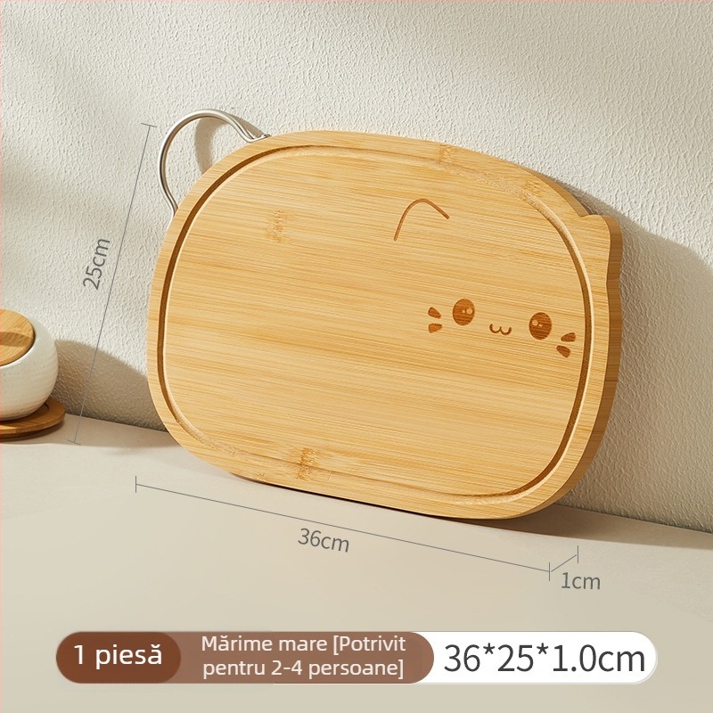 Tocător dublu-față pentru bucătărie – din bambus și aliaj de zinc, de calitate alimentară, cu mâner, antibacterian și antiseptic