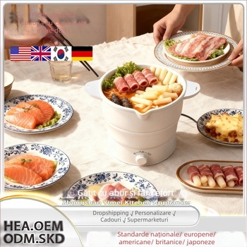 Oală electrică pliabilă, 1–2 L, până la 800 W, vas interior din oțel inoxidabil, reglare temperatură cu protecție la uscare.