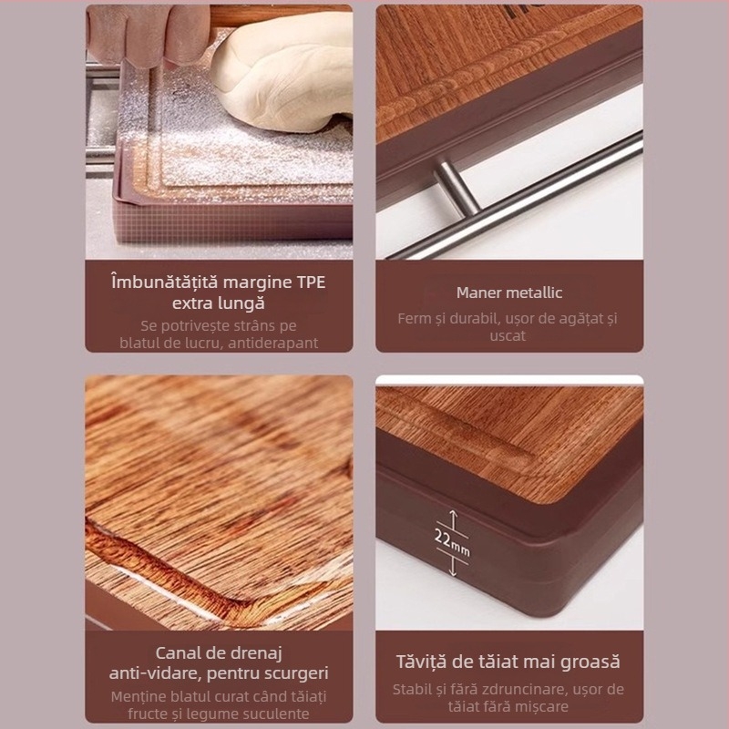 Tăietor cu două fețe din lemn masiv, antibacterian și rezistent la mucegai, marca OOU, 2023, stil modern minimalist, pentru uz casnic