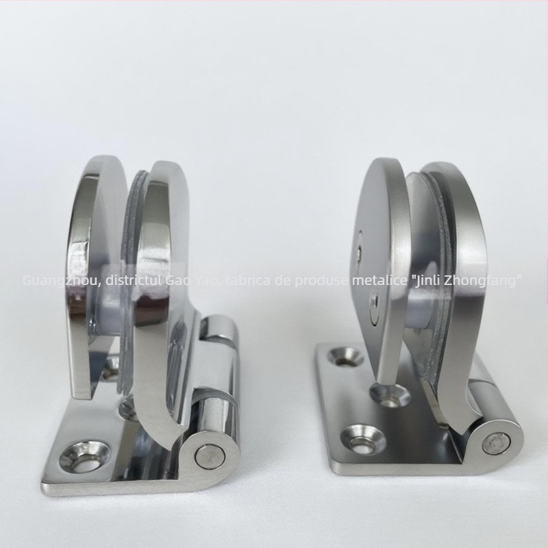 Balama pentru ușă de sticlă, model E-23, aliaj de zinc, balama subțire obișnuită, suprafață lustruită, grosime 4 mm