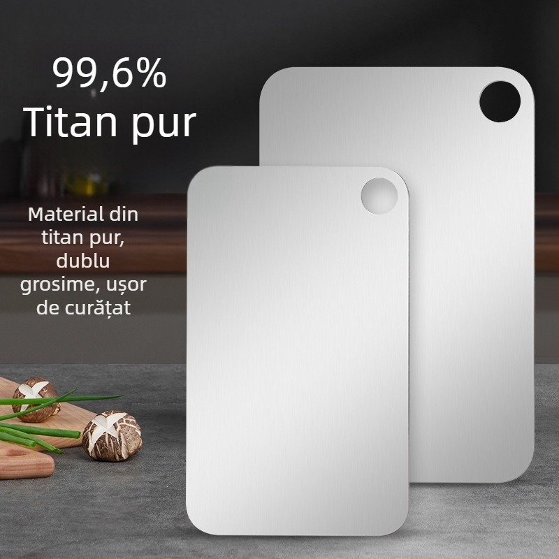 Mu Ti tocător din titan pur, portabil, cu două fețe, antibacterian, finisaj sablat