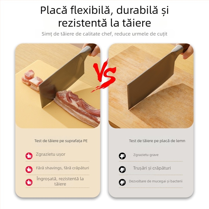 Tăietor de bucătărie PE antibacterian, cu două fețe și separare crud/gătit, îngroșat, panou flexibil pentru bucătărie