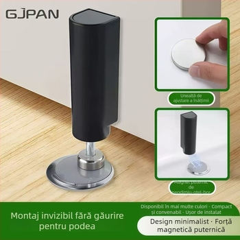 GP1 Stop magnetic pentru ușă — montaj pe podea, fără găuri, bază ultra-subțire, control automat, plastic, suprafață gravată cu laser