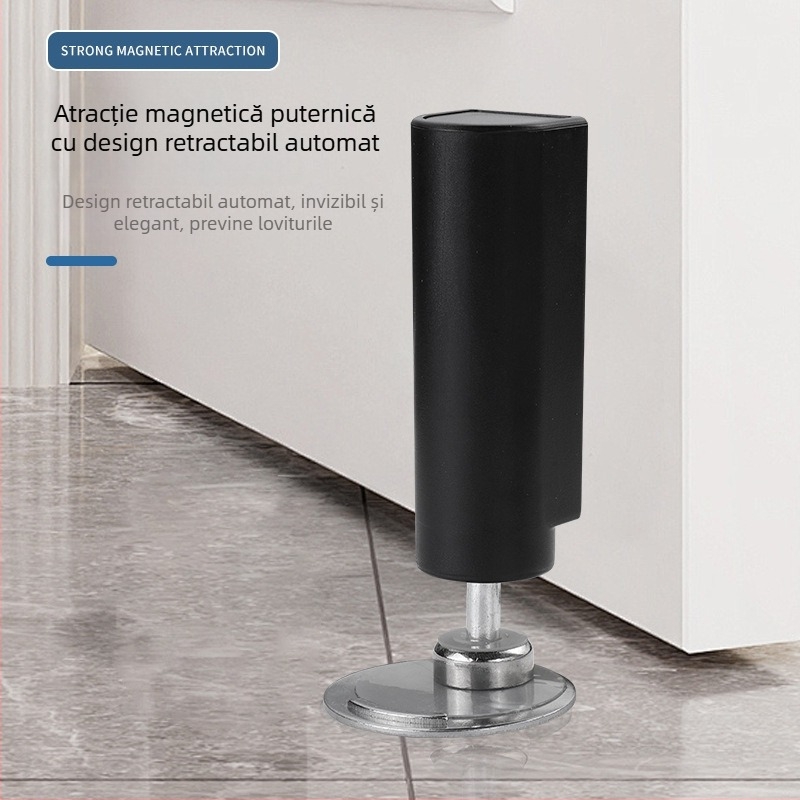 GP1 Stop magnetic pentru ușă — montaj pe podea, fără găuri, bază ultra-subțire, control automat, plastic, suprafață gravată cu laser