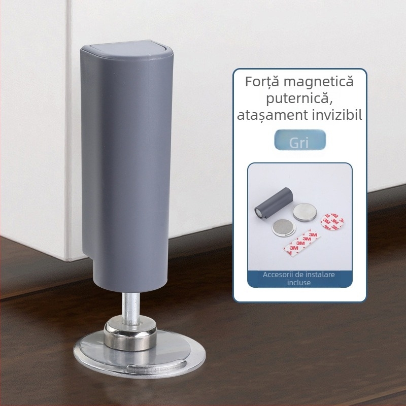 GP1 Stop magnetic pentru ușă — montaj pe podea, fără găuri, bază ultra-subțire, control automat, plastic, suprafață gravată cu laser