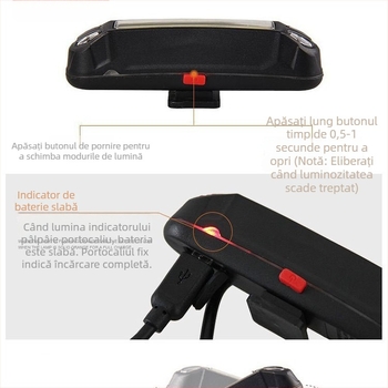 Lumină spate pentru bicicletă cu lumină de avertizare bicromată pentru plimbări nocturne – model K-WD-048, montaj prin clic, capacitate baterie: 1
