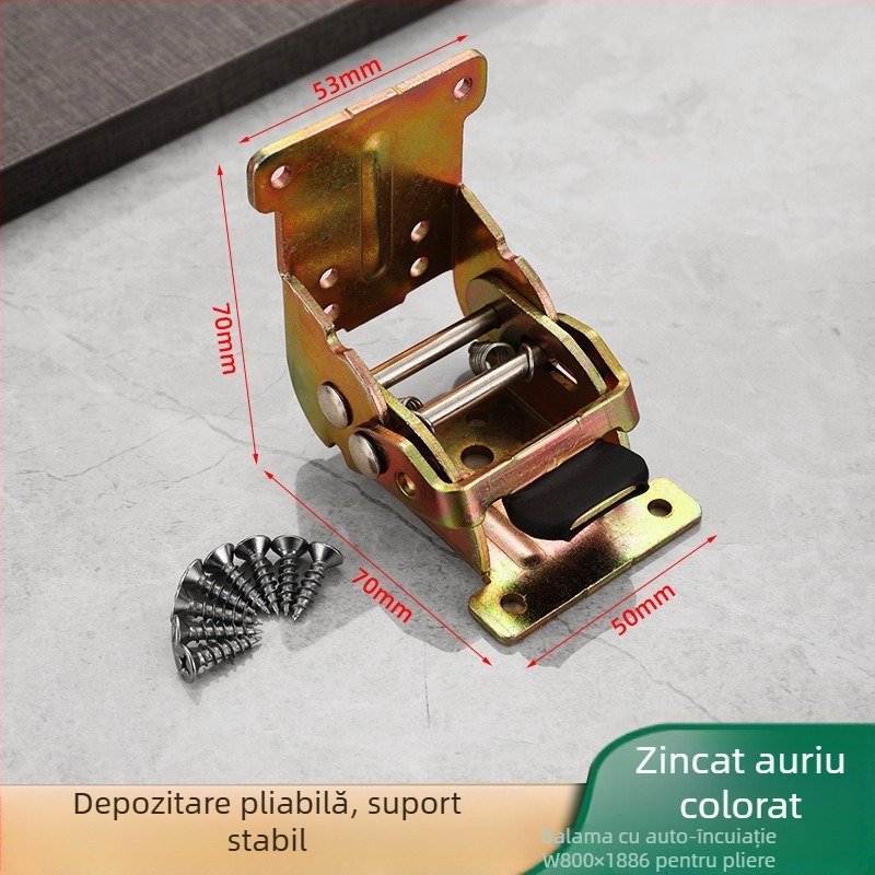 Balama auto-încuietoare 90°/180° pentru mese pliabile și plăci de extensie; material: oțel laminat la rece; finisaj: zinc/nichel/negru bronz; grosime: 2,5 mm