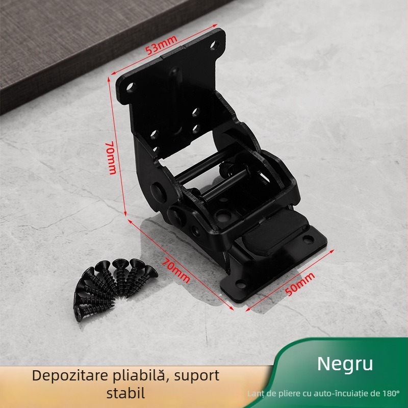 Balama auto-încuietoare 90°/180° pentru mese pliabile și plăci de extensie; material: oțel laminat la rece; finisaj: zinc/nichel/negru bronz; grosime: 2,5 mm