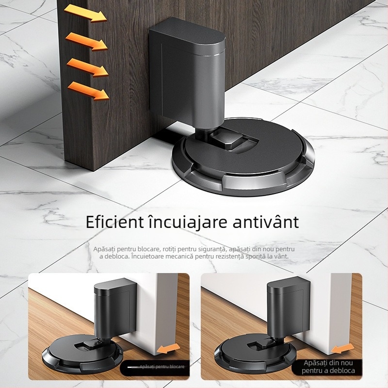 Stopper mecanic pentru ușă cu aspirație pe podea, fără găurire, aliaj de zinc, electroplacare, montare pe podea, control manual