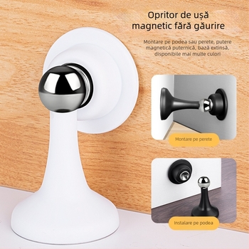 Stop magnetic pentru ușă - ABS plastic, montaj pe perete, model 605, finisaj electroplacat