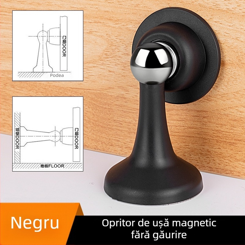 Stop magnetic pentru ușă - ABS plastic, montaj pe perete, model 605, finisaj electroplacat