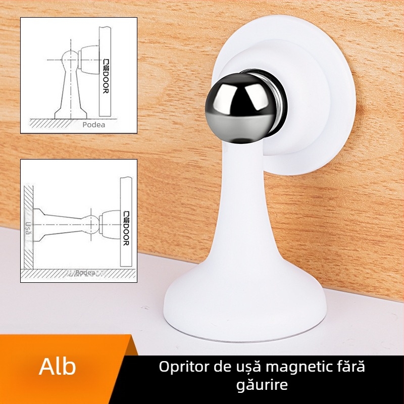 Stop magnetic pentru ușă - ABS plastic, montaj pe perete, model 605, finisaj electroplacat