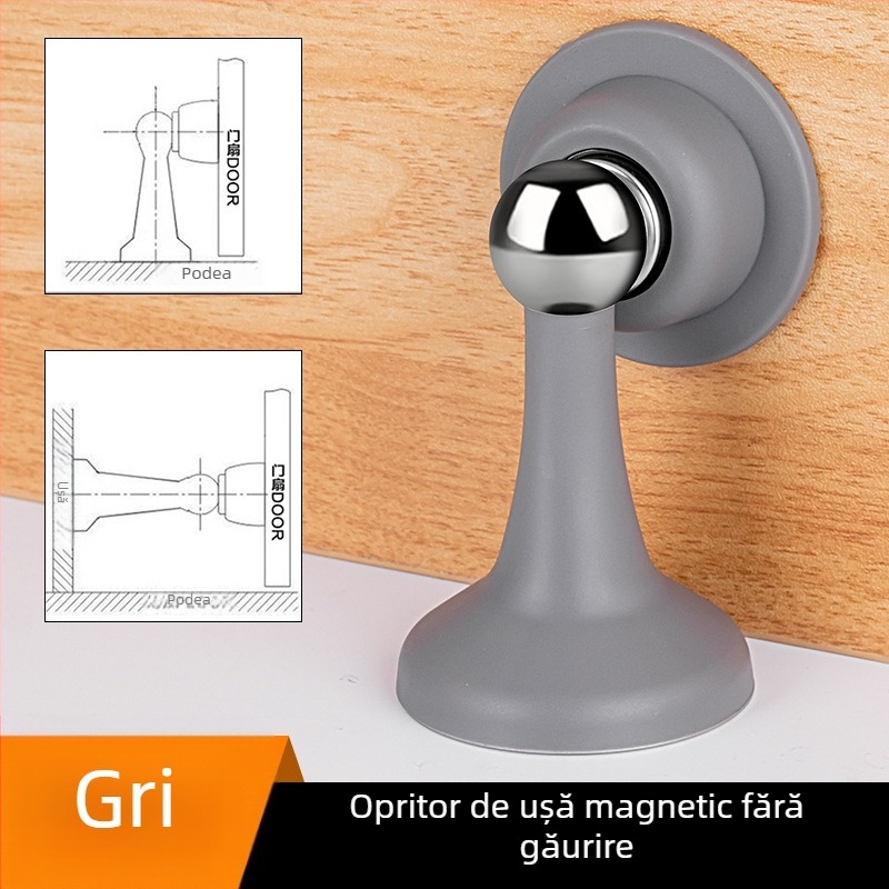 Stop magnetic pentru ușă - ABS plastic, montaj pe perete, model 605, finisaj electroplacat