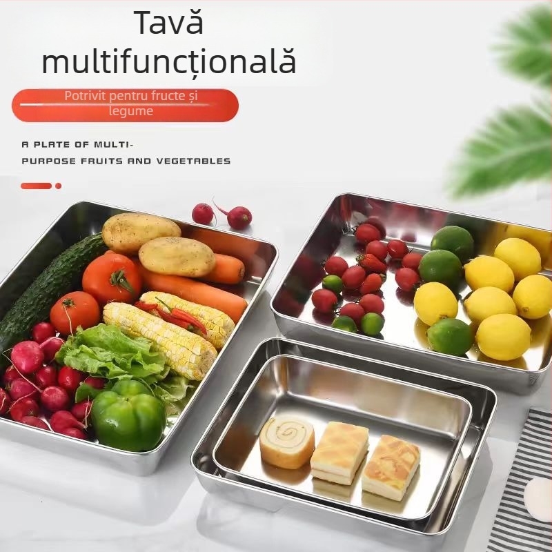 Tavă din oțel inoxidabil, formă pătrată, compatibilă cu microundele, tavă de bucătărie adâncă pentru hoteluri și mese